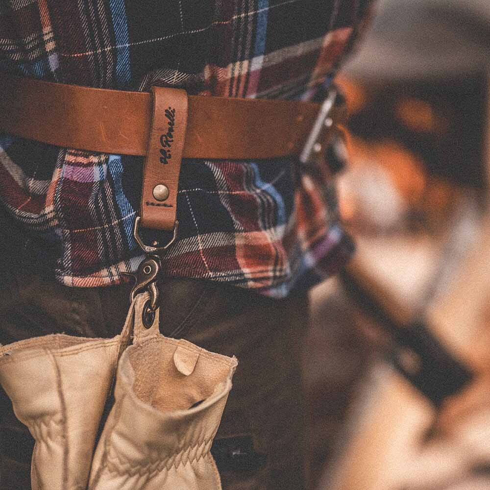 Roselli's Finnish handmade belt loop that attaches to your belt to help hold leashes, keys, mugs or gloves. 